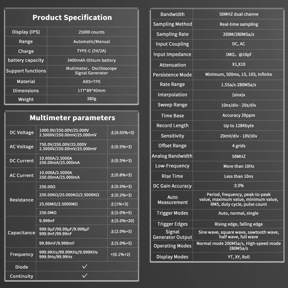 ZOYI ZT-703S DIGITAL OSCILLOSCOPE MULTIMETER 50MHZ 3-IN-1 TOOL