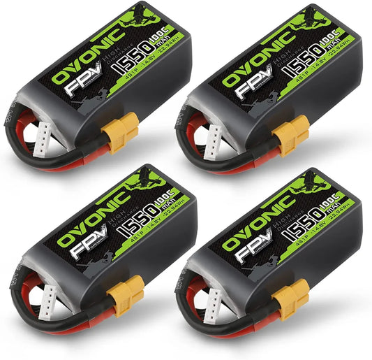 (4) OVONIC 4S LiPo BATTERY 1550 mAh 100c FPV RACING DRONE BATTERIES