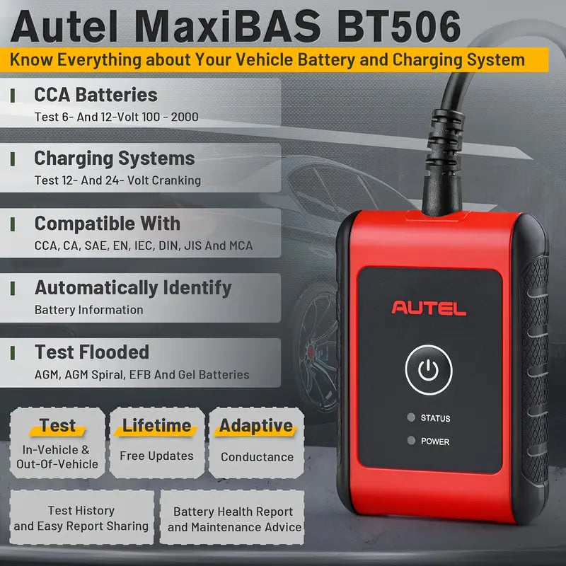 AUTEL MaxiBAS BT506 CAR BATTERY DIAGNOSTIC TESTER 6V 12V 100-2000 CCA