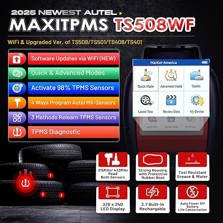 AUTEL MaxiTPMS TS508WF TIRE PRESSURE SENSOR (TPMS) CODE READER PROGRAMMING TOOL