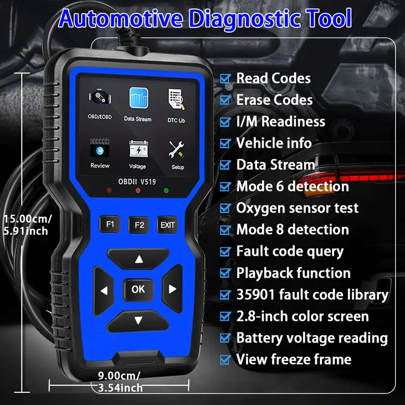 V519 OBD2 SCANNER CODE READER ENGINE SYSTEM DIAGNOSTIC TOOL - BLUE