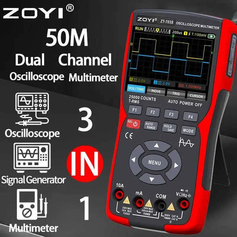 ZOYI ZT-703S DIGITAL 50 MHZ OSCILLOSCOPE MULTIMETER 3-IN-1 TOOL DUAL PROBE