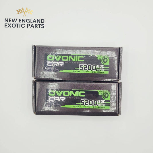 (2) OVONIC 2S LiPo BATTERY 5200 mAh 7.4v 80c