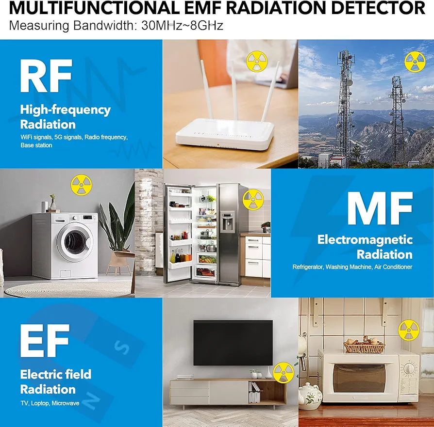 EMF Detector - MESTEK 5 in 1 EMF Radiation Detector, Magnetic, Electric Field, Radio Frequency Radiation Detector