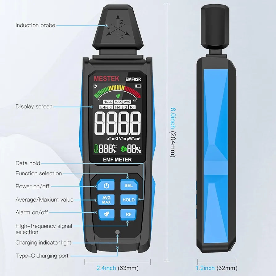 EMF Detector - MESTEK 5 in 1 EMF Radiation Detector, Magnetic, Electric Field, Radio Frequency Radiation Detector
