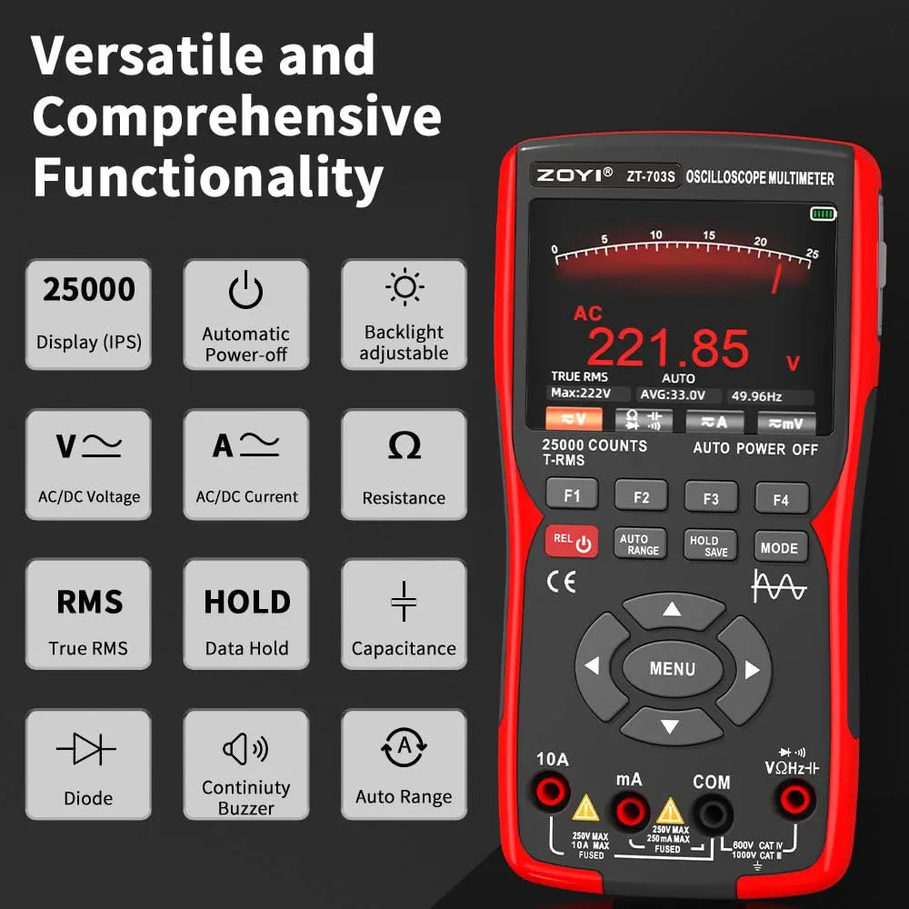 ZOYI ZT-703S DIGITAL 50 MHZ OSCILLOSCOPE MULTIMETER 3-IN-1 TOOL DUAL PROBE