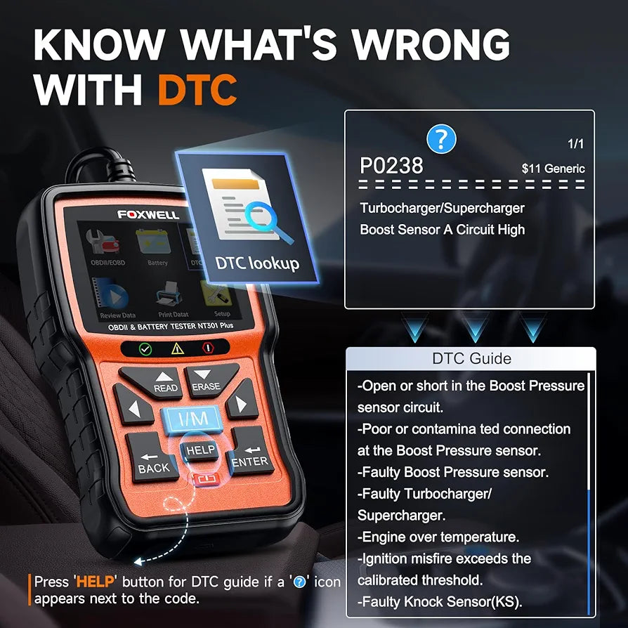 FOXWELL NT301 OBD2 SCANNER DIAGNOSTIC TOOL LIVE CHARTS