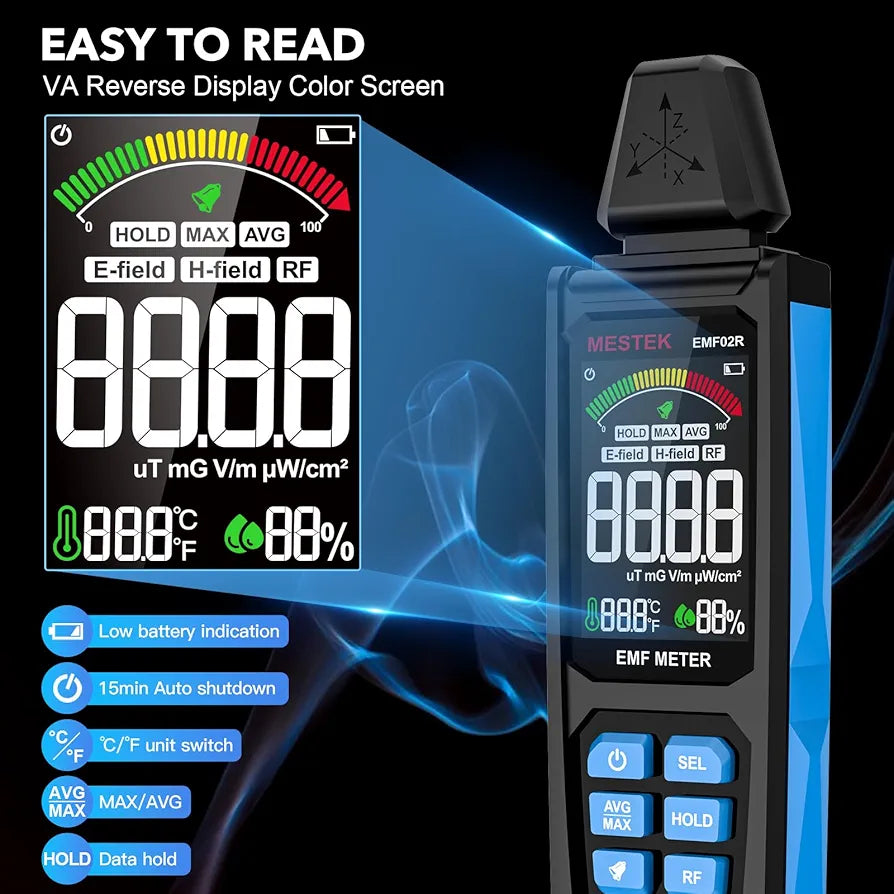 EMF Detector - MESTEK 5 in 1 EMF Radiation Detector, Magnetic, Electric Field, Radio Frequency Radiation Detector
