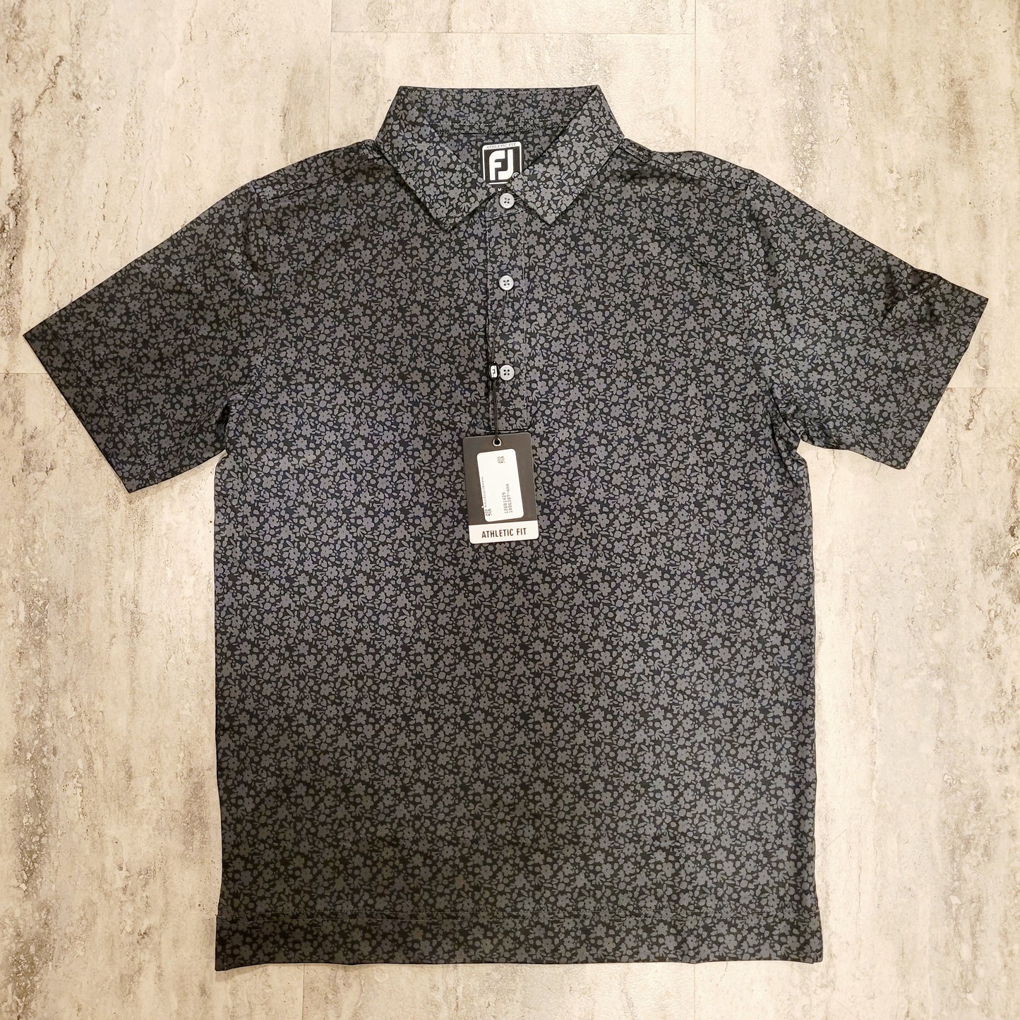 NWT FOOTJOY ATHELTIC FIT MENS SIZE SMALL FLORAL BLACK GOLF POLO