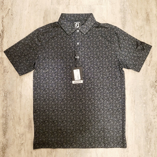 NWT FOOTJOY ATHELTIC FIT MENS SIZE SMALL FLORAL BLACK GOLF POLO