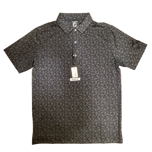 NWT FOOTJOY ATHELTIC FIT MENS SIZE SMALL FLORAL BLACK GOLF POLO